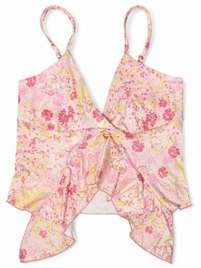 Y2K Pink Floral Babydoll Tank XS Coquette Preppy Cami Brandy Spring Summer Top